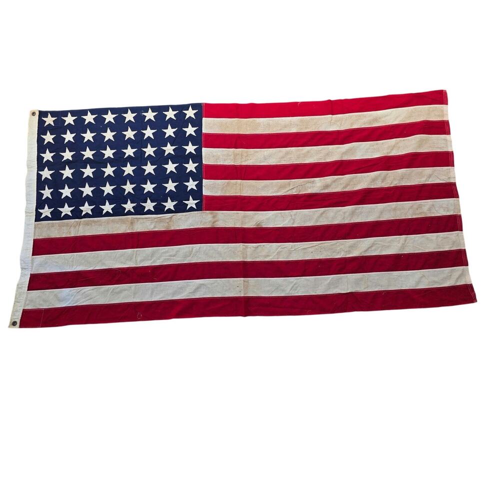 Vintage 48 Star United States Flag Large 78" x 39" 6.5 ft x 3.25 ft Linen (?)